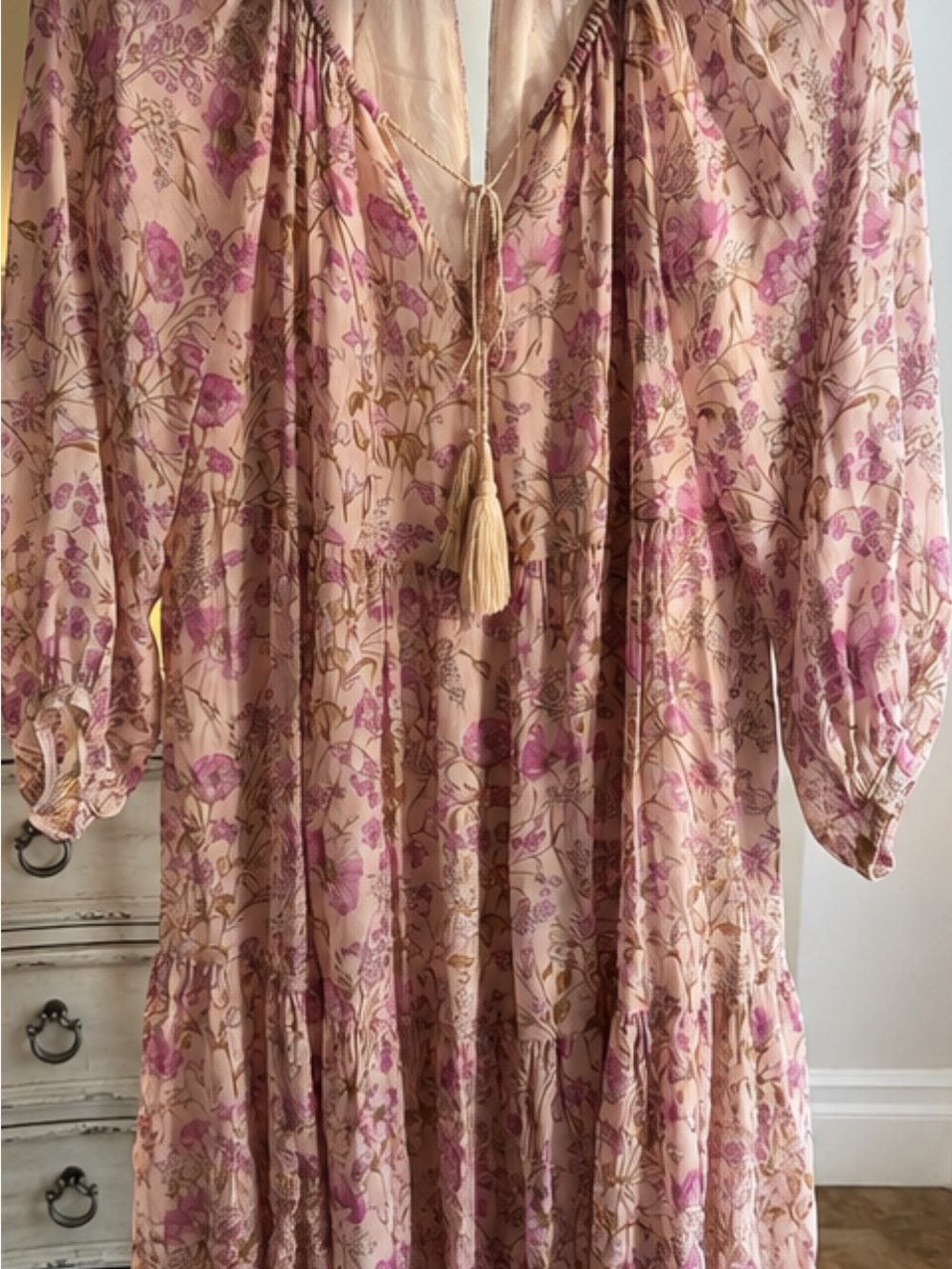 Sundance Pink Floral Midi Dress with Tassel Tie - Picture 2 of 4